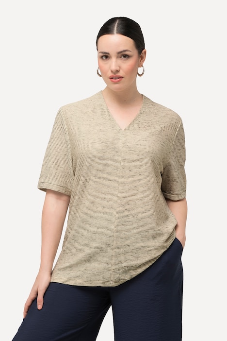 Sweatshirt, Struktur, V-Ausschnitt, Halbarm
