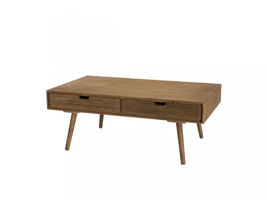 ANDREW - Table basse marron scandi rectangulaire 4 tiroirs bois Sapin
