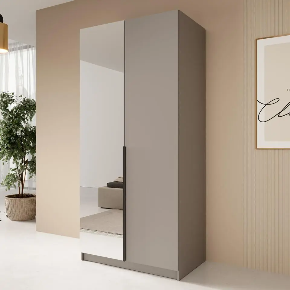 Meubella - Kledingkast Bruno - Beige - 100 cm - Met spiegel