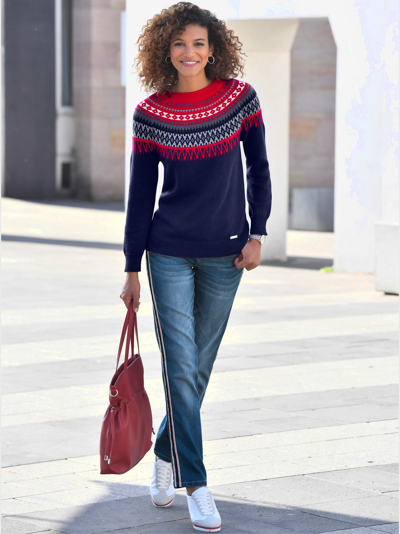 Pull en pur coton motif norvégien en jacquard col rond