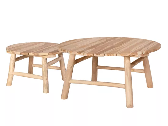 Lot de 2 tables basses de jardin en teck - Naturel clair - TULUM de MYLIA