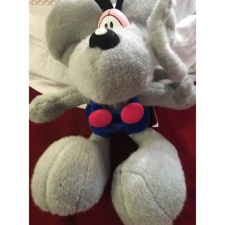 Depesche Diddl Maus grau mit blauer Samt Latzhose, ca. 30 cm