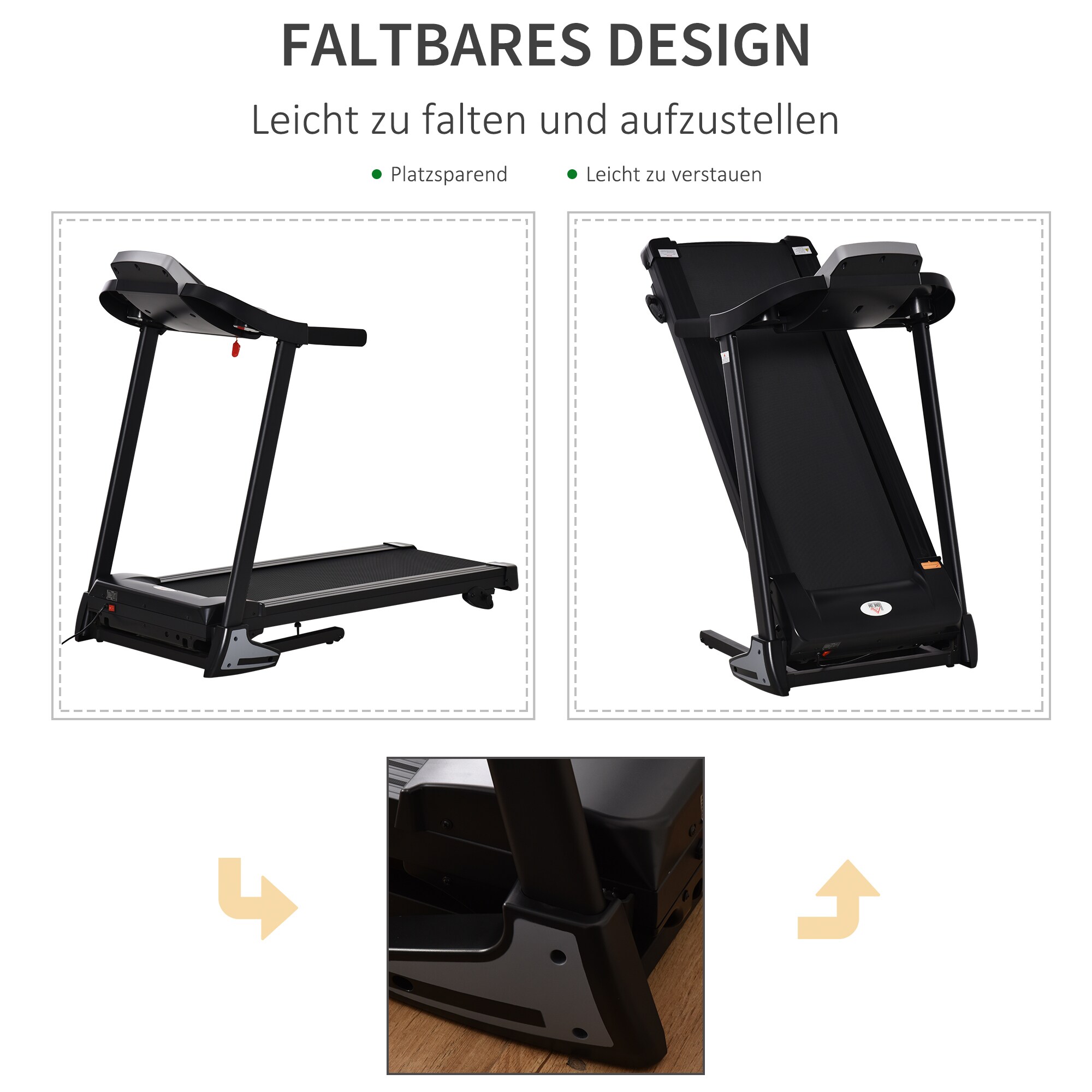 HOMCOM Laufband Ideales Training, Getränkehalter, Handyhalter Schwarz, Grau 142 x 66 x 127 cm (LxHxB)
