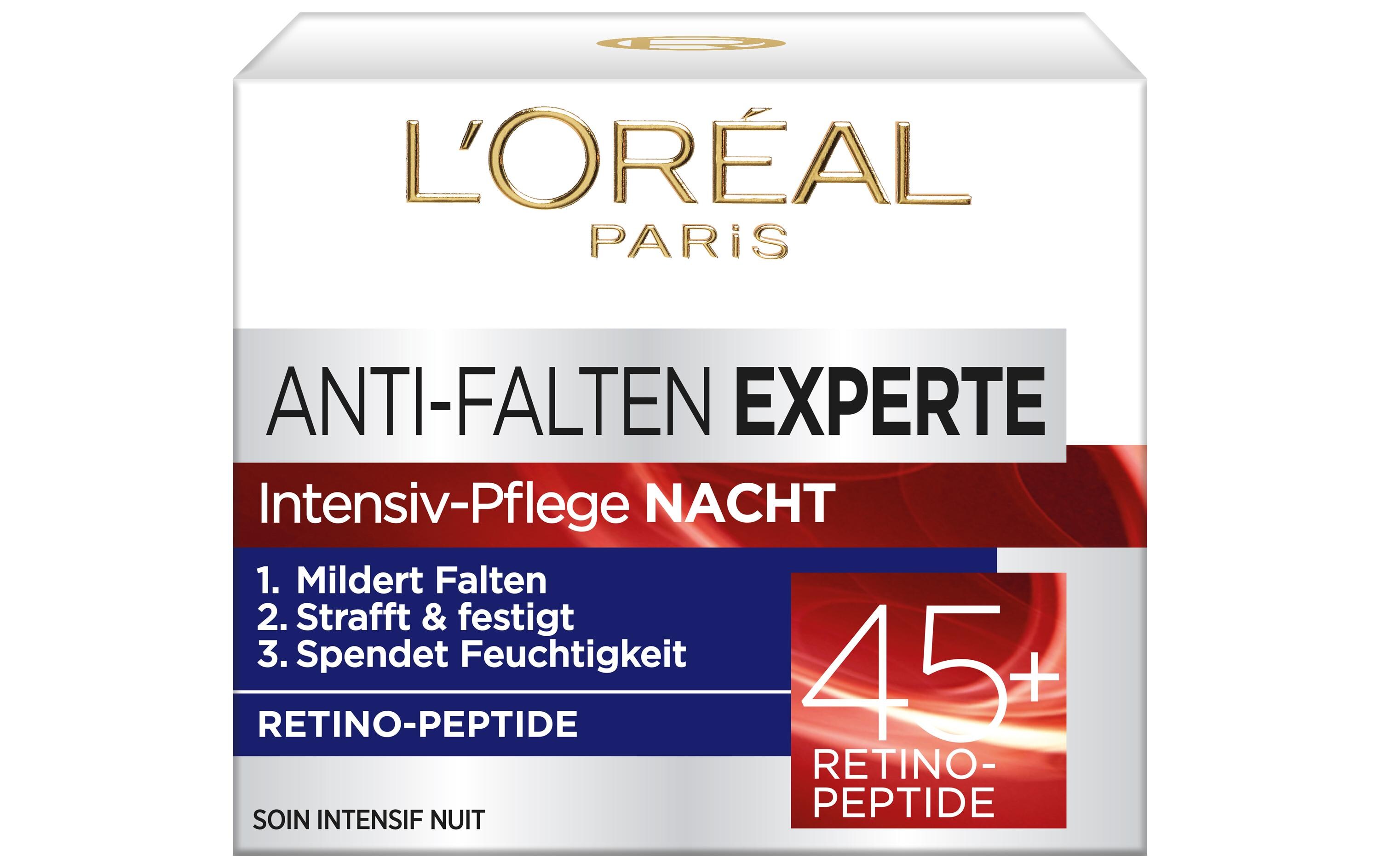 Nachtcrème Anti-Falten Experte Intensiv-Pflege 45+ 50 mlGesichtspflege strafft und verbessert das Erscheinungsbild und fördert die Regeneration der Haut über Nacht