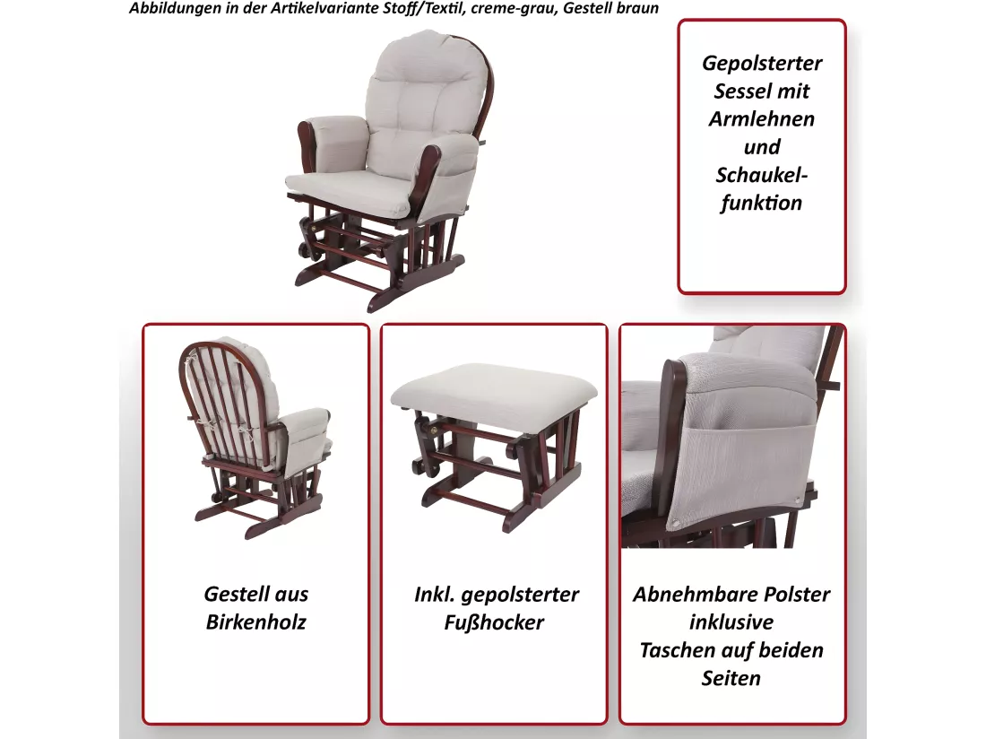 Fauteuil relax MCW-C76 Fauteuil oscillant, gris clair, monture blanche
