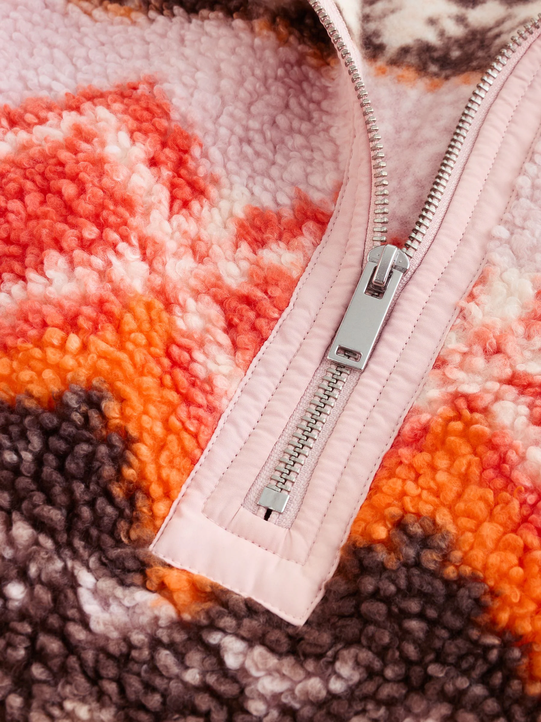 Orange Asymmetric - Borg fleece met korte rits