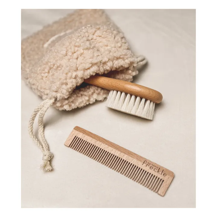 My Little Freckle Set Brosse à Cheveux + Peigne + Pochon Sherpa | Beige