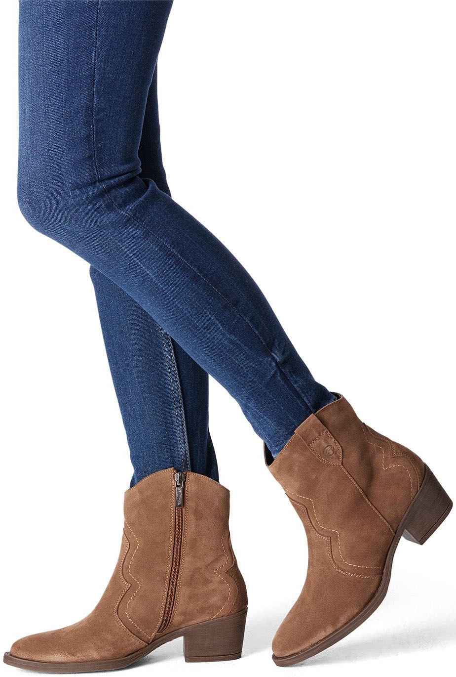 Tamaris Cowboy Stiefelette  , Blockabsatz, Festival, Western-Boots mit modischen Kontrastnähten