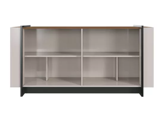 Buffet Bas 4 Portes Blanc Ecru et Noir 6 Niches L 160 H 79.7 P 42.5 cm