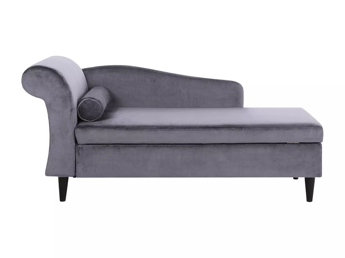 Chaise longue côté droite en velours gris foncé LUIRO