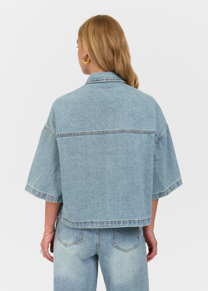 Denim blouse korte mouw smokey blauw