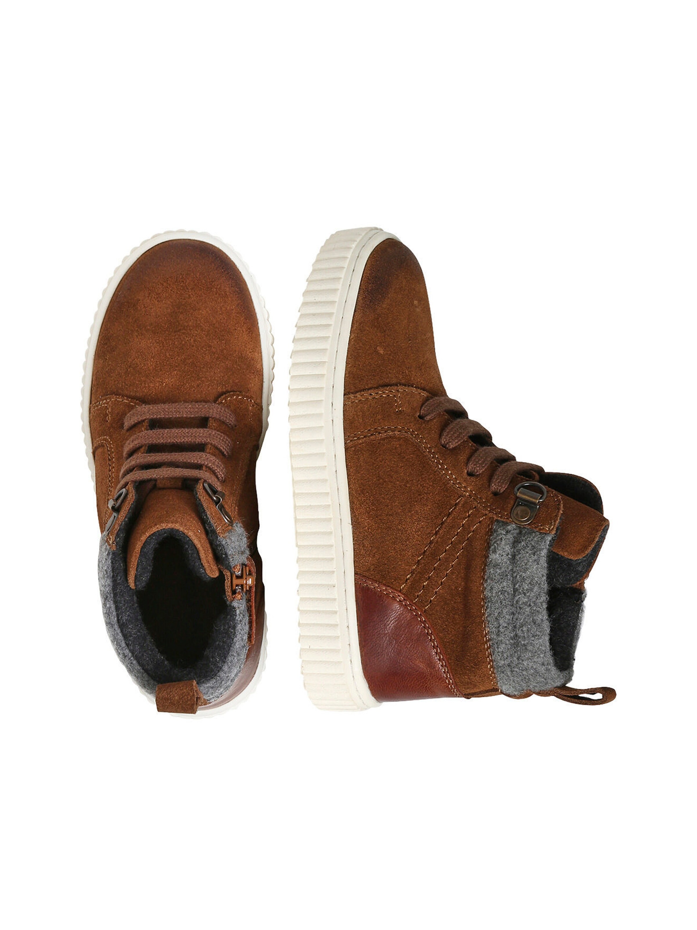 Vertbaudet Warme Kinder High-Sneakers, Reißverschluss und Schnürung braun