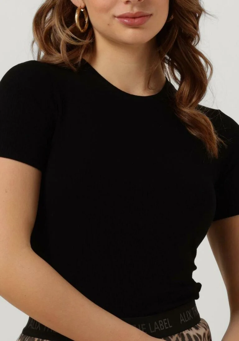 ALIX THE LABEL zwarte alix the label t-shirt ladies knitted rib t-shirt