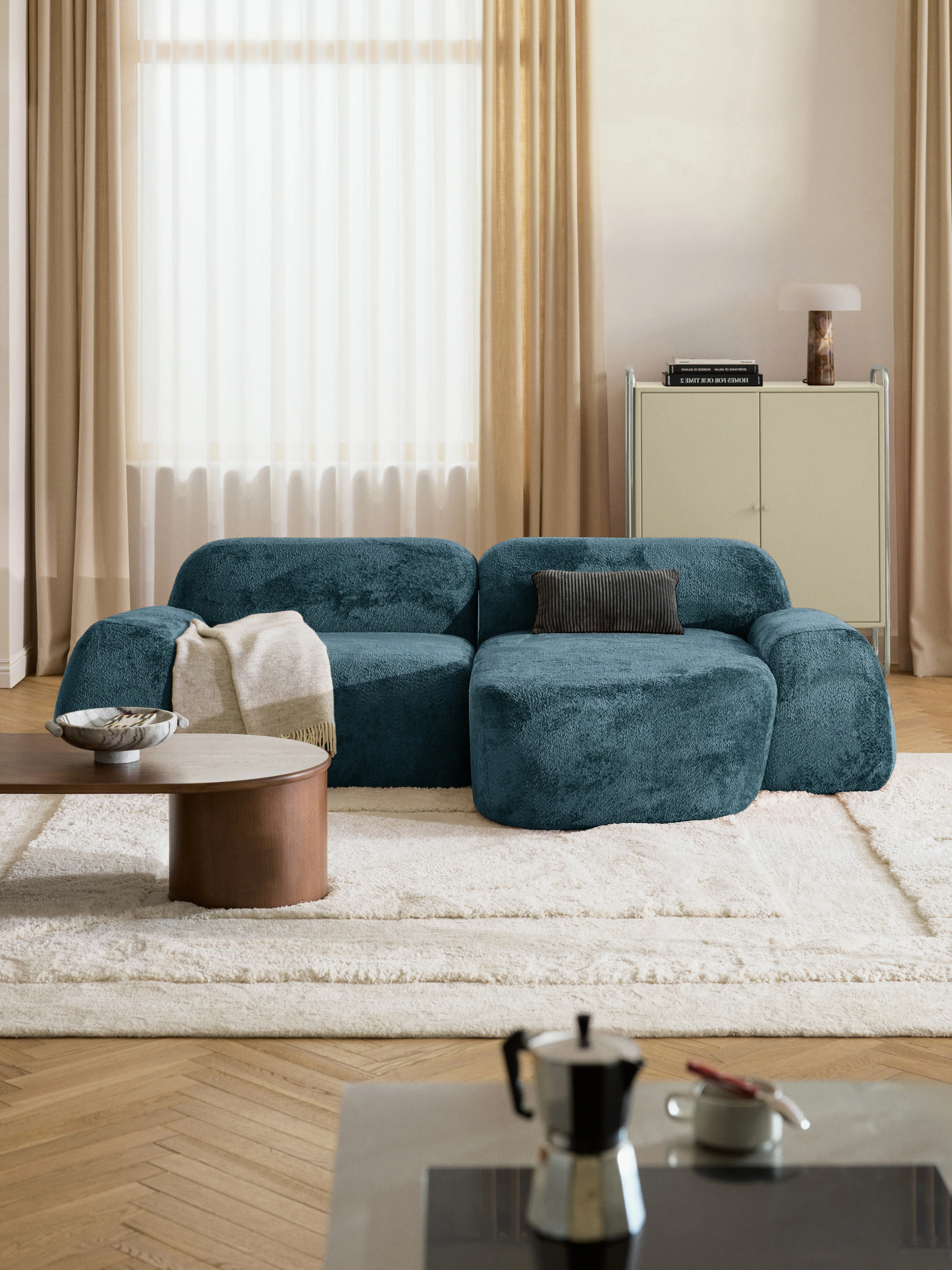 Modulaire teddy-bouclé hoekbank Wolke (3-zits)