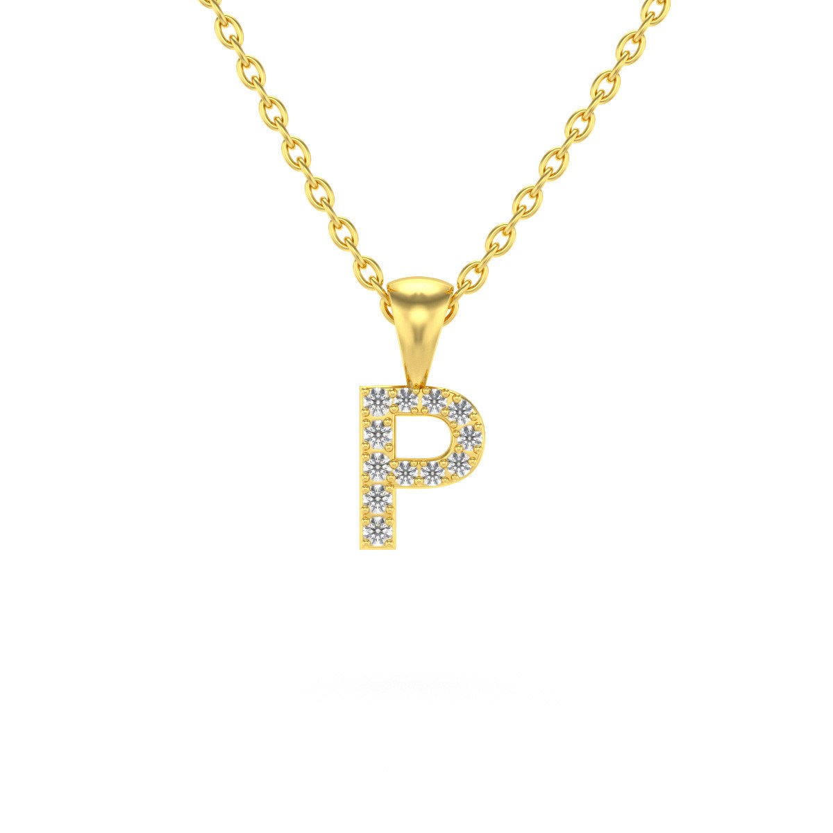 Collier Pendentif ADEN Lettre P Or 750 Jaune Diamant Chaine Or 750 incluse 0.72grs