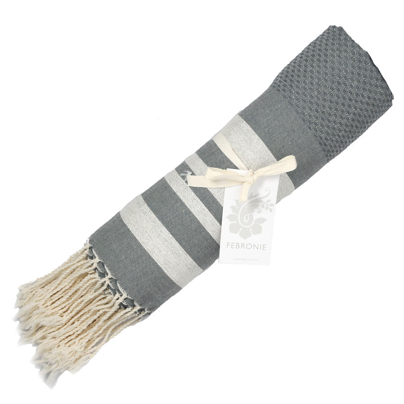 Febronie Fouta Nid d'Abeille Hamptons gris moyen - 100x200 cm