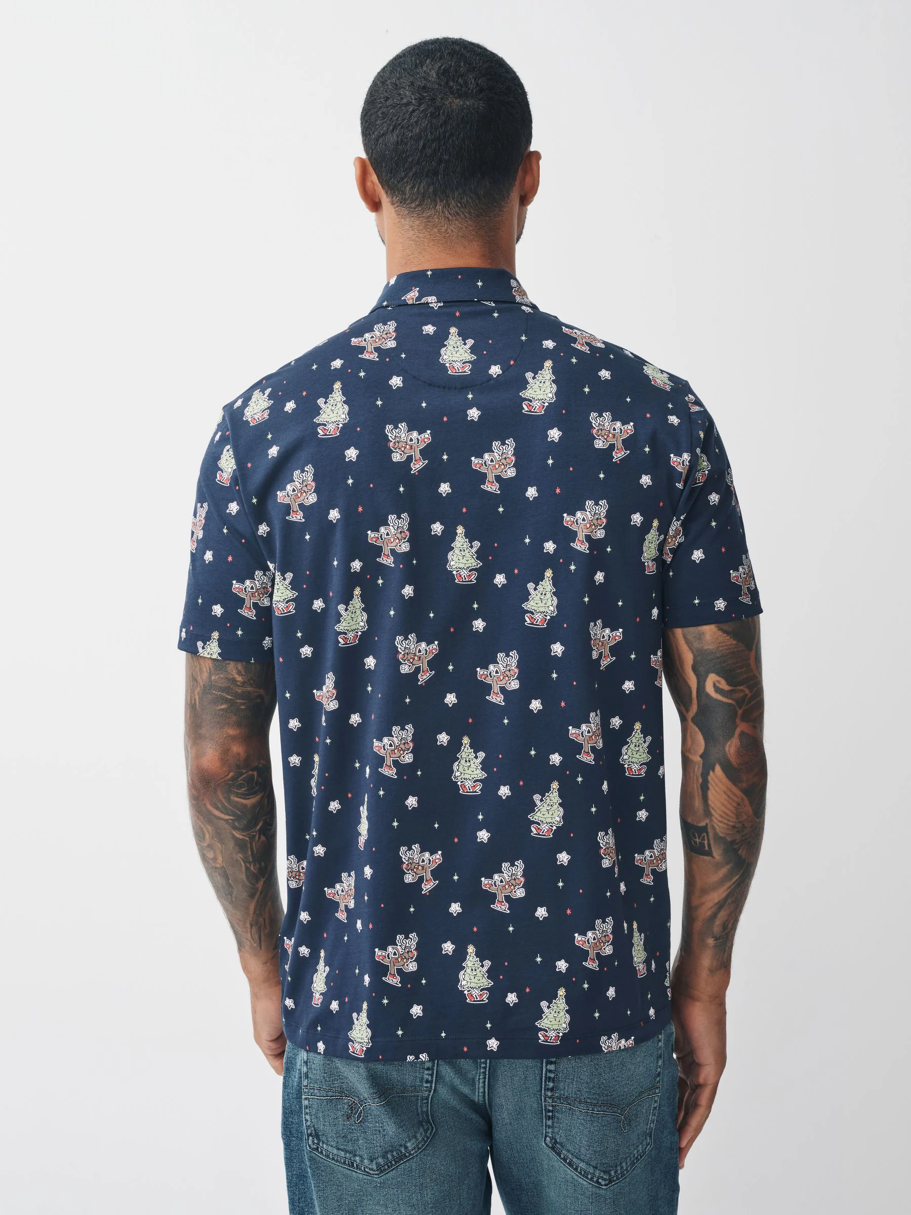 Marineblauw rendier - Kerstpoloshirt