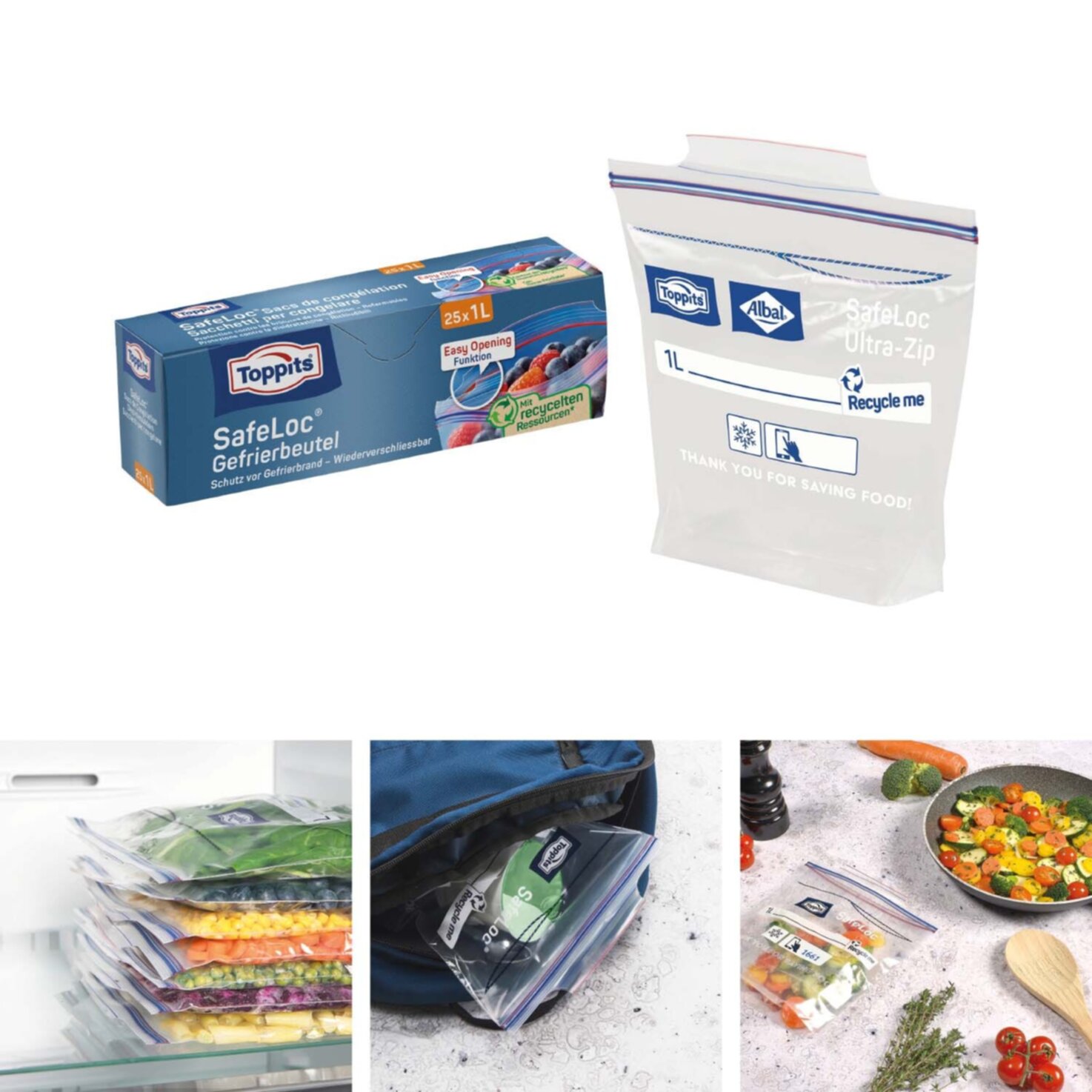 TOPPITS Doppelverschluss-Gefrierbeutel SafeLoc 25 x 1 l