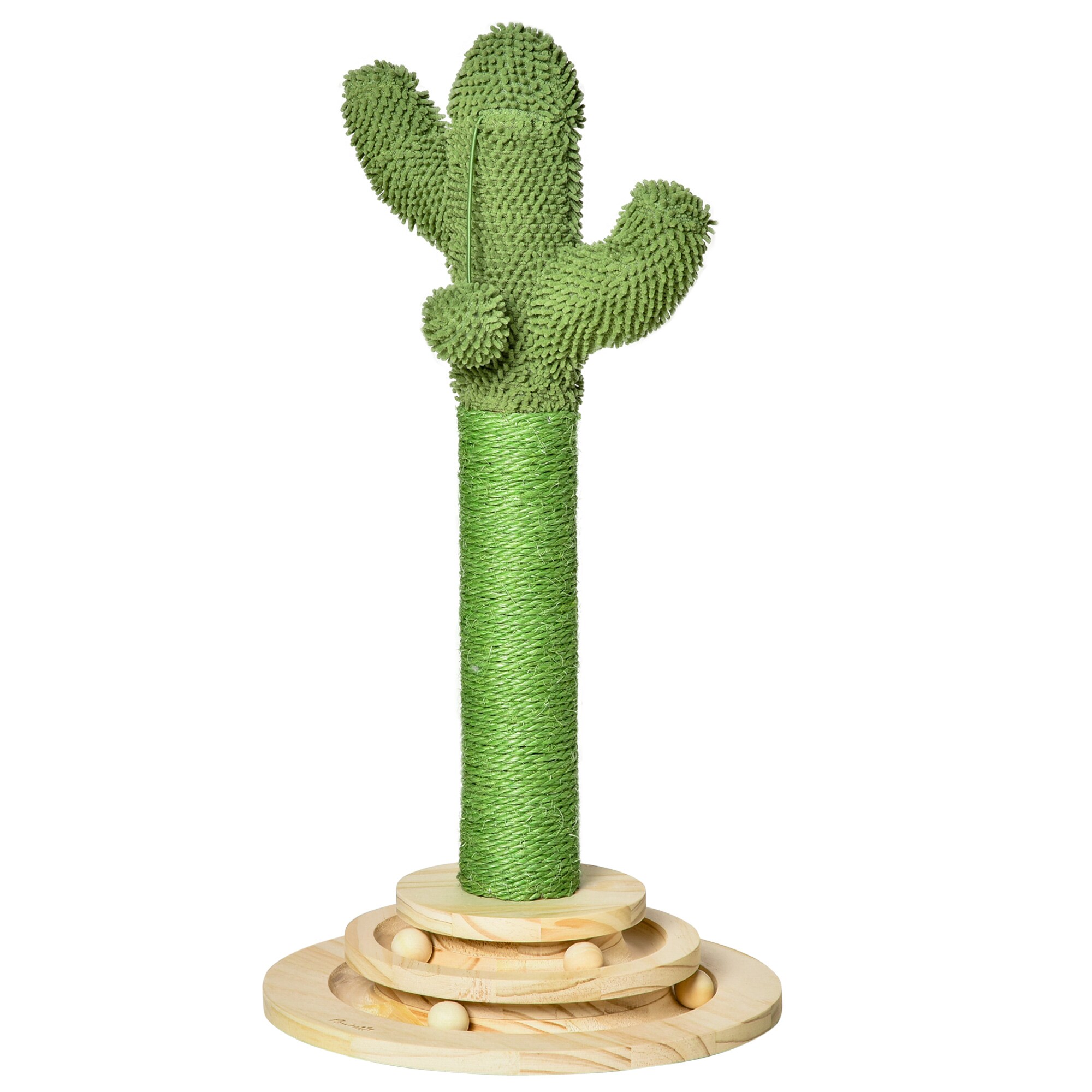 PawHut Kratzbaum mit Holzkugel-Spielzeug bunt 32L x 32B x 60H cm