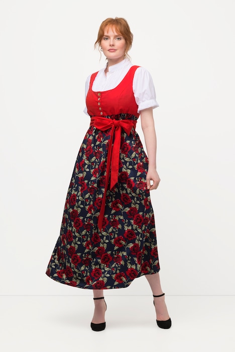 Dirndl, Blüten, Bindeband, Carree-Ausschnitt, ärmellos