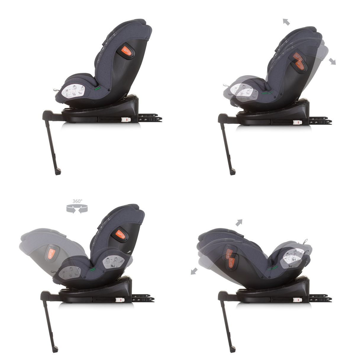 Chipolino Kindersitz Tourino i-Size (40-150cm) Isofix, höhenverstellbar, drehbar dunkelgrau