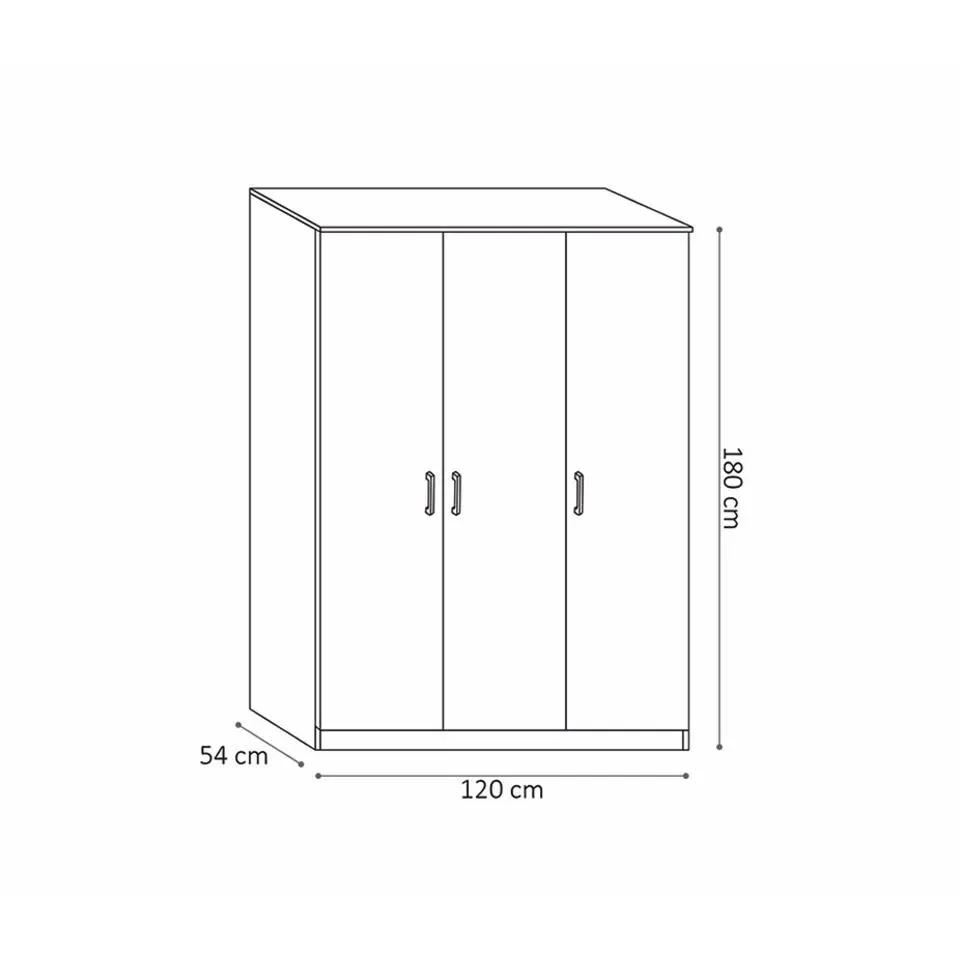 Interiax Kledingkast 'Amelie' - Wit - 3 Deurs - 180x120x54 cm