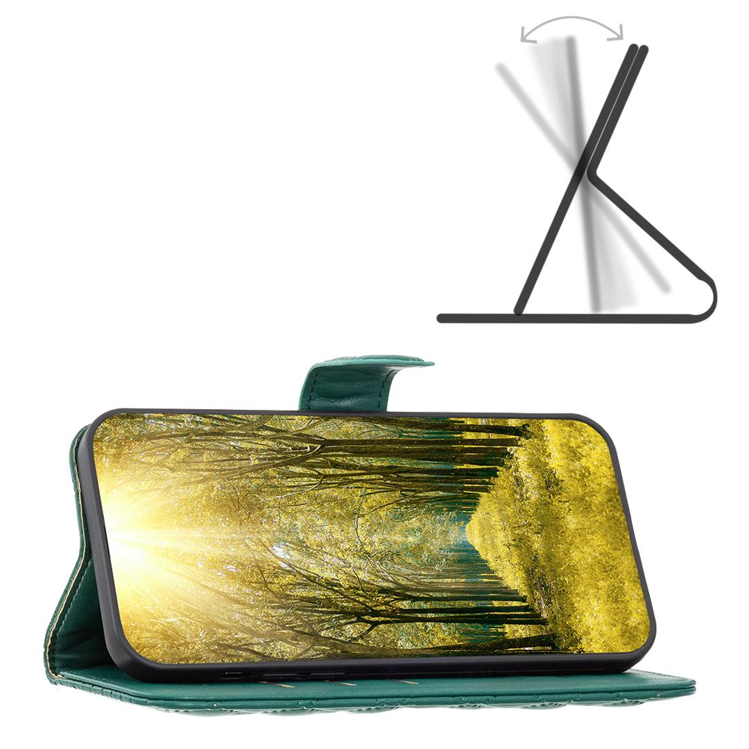 iPhone 14 Pro Max Leder Tasche Flip Cover Steppmuster - Türkis