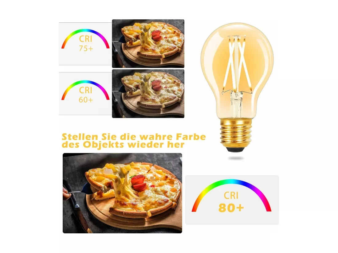 NETTLIFE Lot de 6 ampoules LED E27 vintage : ampoule A60 2700K 4W Edison à filament blanc chaud lampe antique en verre à économie d'énergie pour