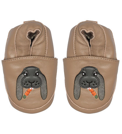 Melton Leder-Krabbelschuhe - Desert Taupe m. Kaninchen