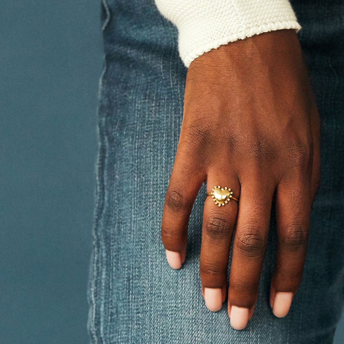 Bague coeur perlé en argent