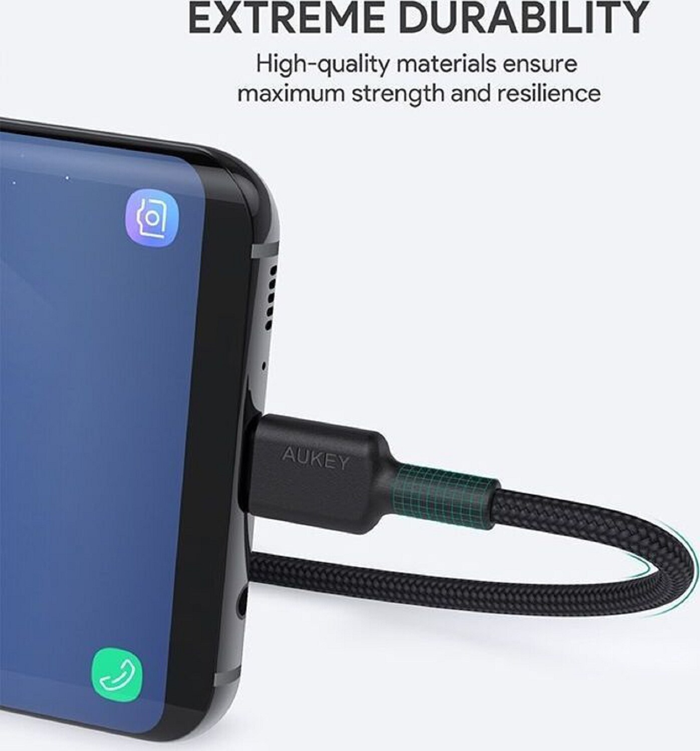 AUKEY CB-CMD29 USB Kabel 2m USB 2.0 USB A Kabel auf USB Cfür Samsung Galaxy Note, Nexus, Nintendo, 2 Stücken in einer Packung, schwarze Farbe