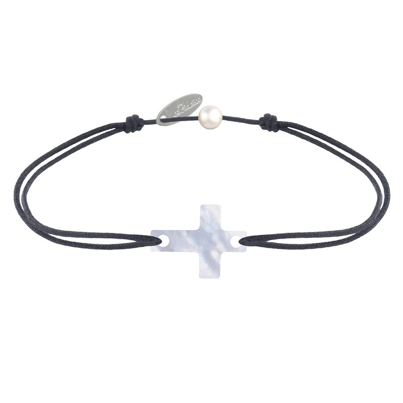 Bracelet Lien Petite Croix en Nacre - Gris