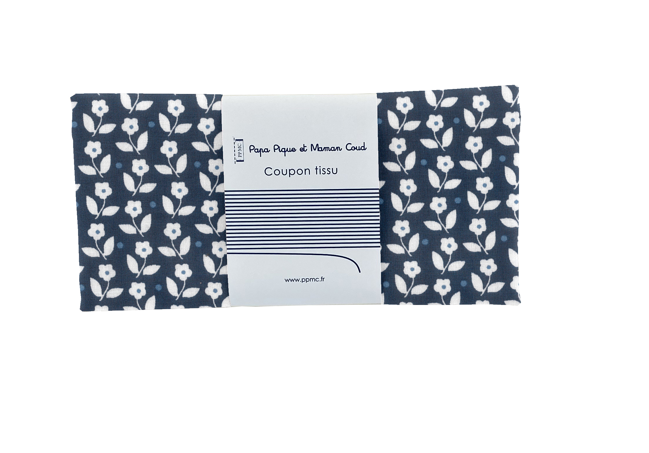 Coupon Tissu 50 Cm Ex1097 Fleurs Blanc Marine