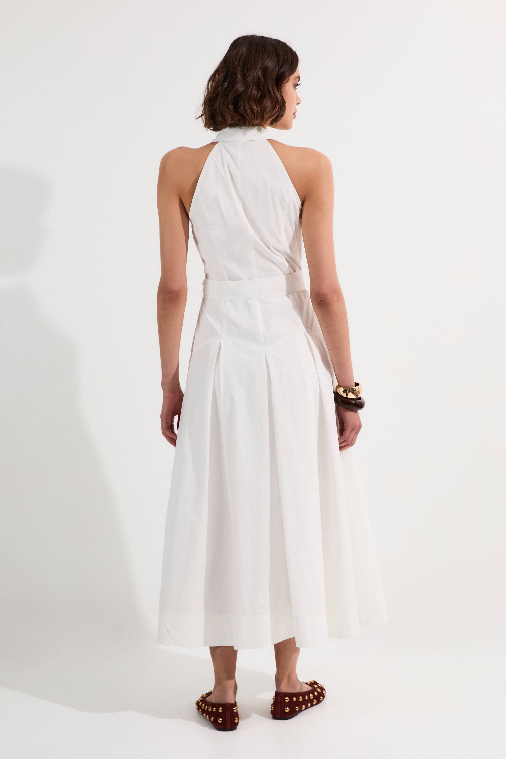 KarenMillen Robe Chemise Midi Tissée En Coton Avec Col Halter Et Taille Basse Pour Petite Stature