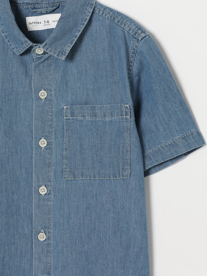 Camisa jeans de manga curta - Azul escuro