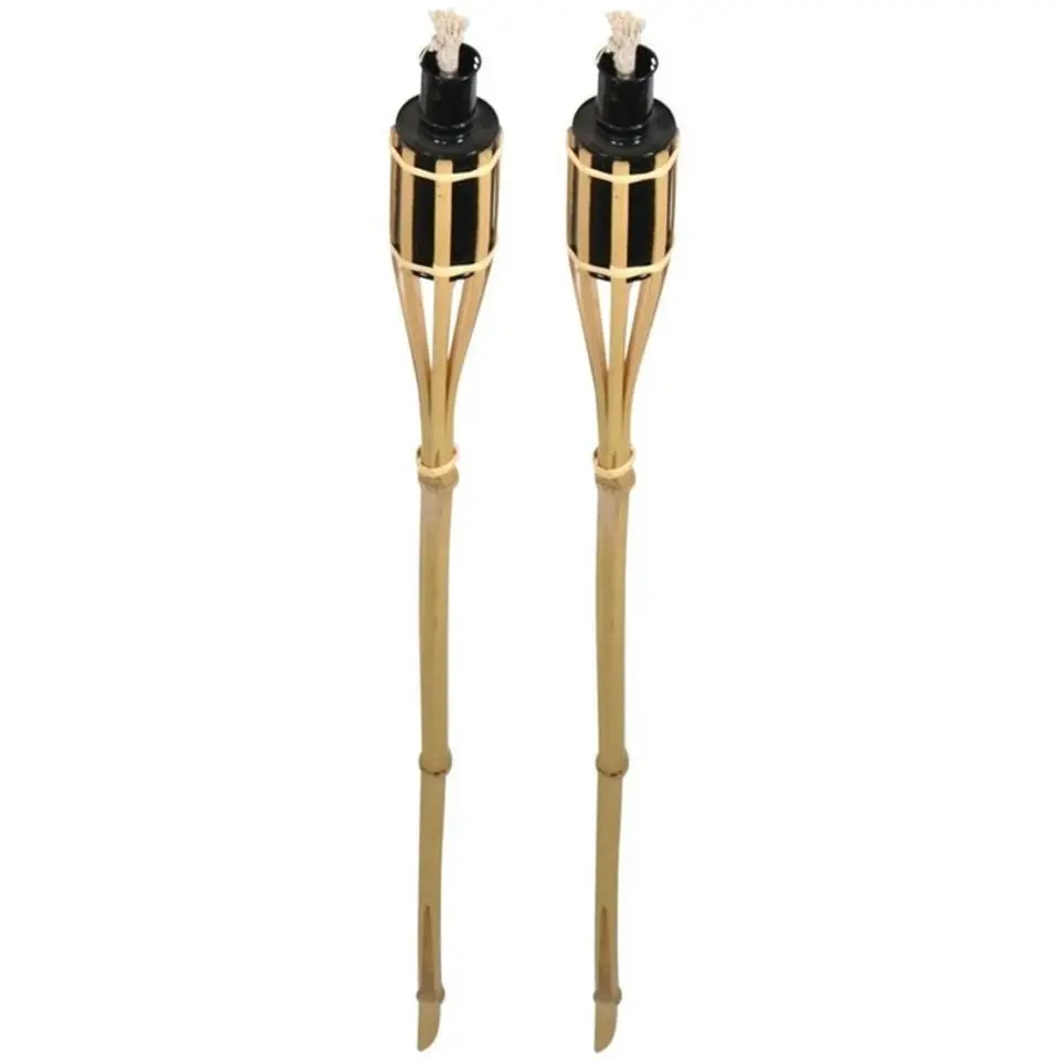 Bellatio design Tuinfakkels - 2x - bamboe - 60 cm - navulbaar