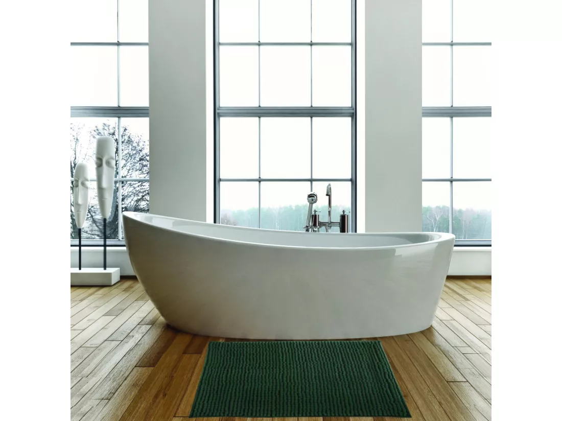 Tapis de salle de bain en polyester en vert foncé 40 x 60 cm