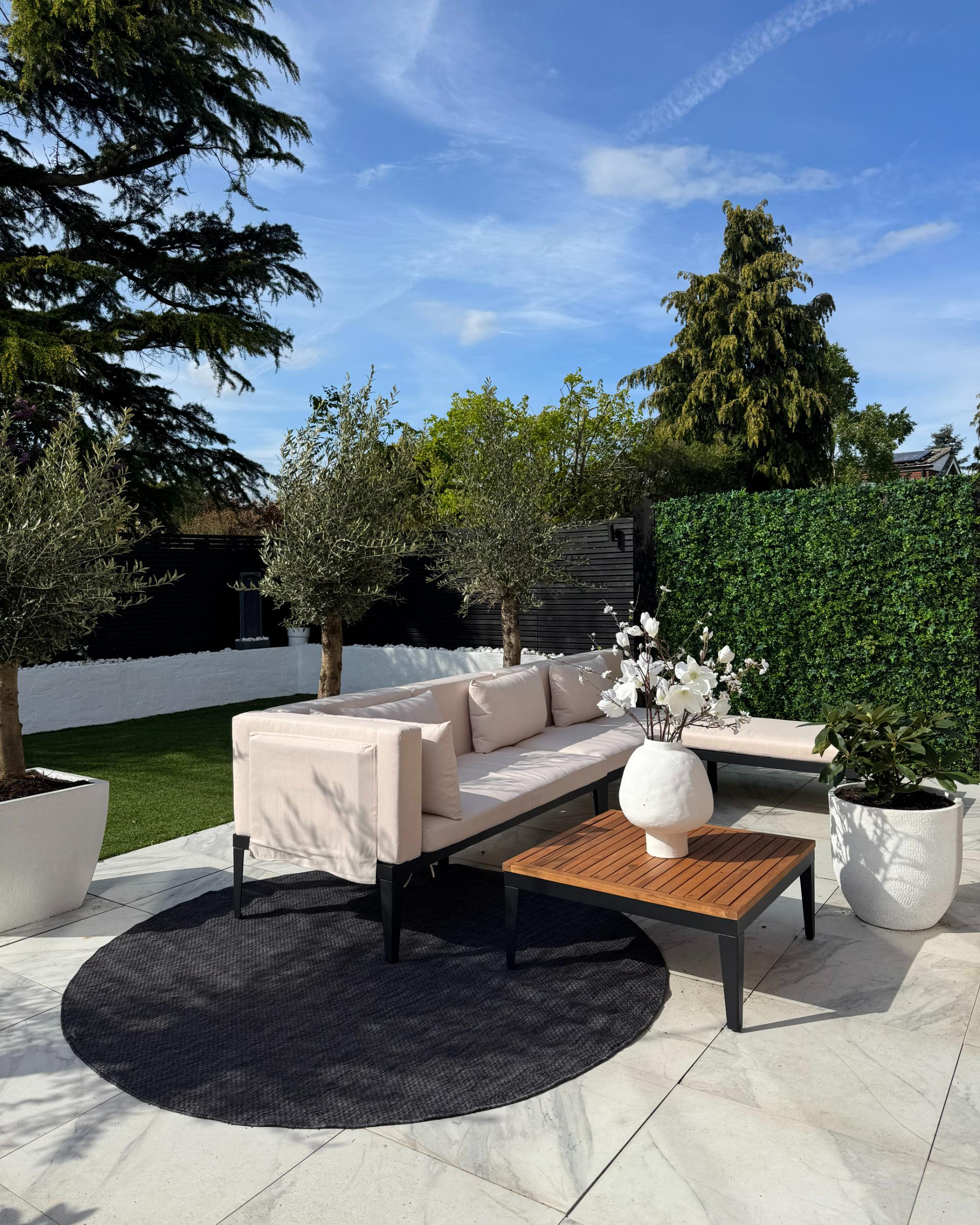 Tuin hoekloungeset met tafel 3-zits BRACCIANO linkszijdig Gecertificeerd acaciahout Lichtbeige