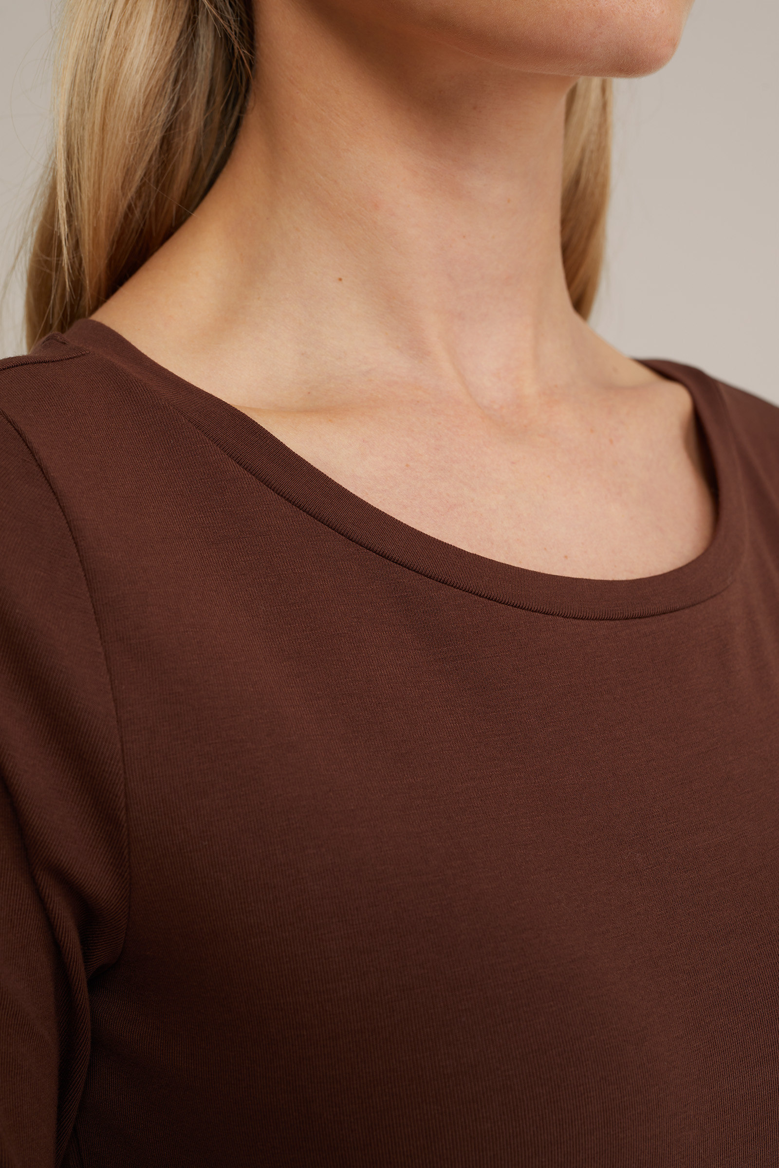 T-shirt met driekwart mouwen WE Fashion Donkerbruin