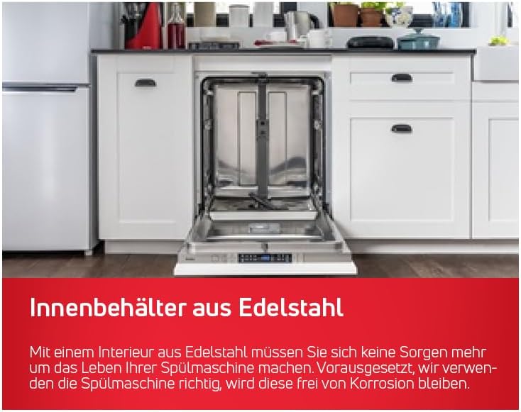 Amica EGSP 14895-1 E Einbau-Geschirrspüler / teilintegrierte Spülmaschine mit Edelstahlblende (ohne Möbelfront) / 45cm Breite / 10 Maßgedecke / 6 Programme / Aquastopp / Besteckschublade