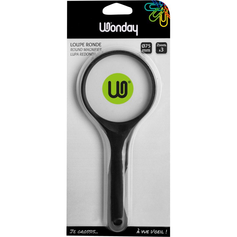 Loupe ronde 75 mm noire Wonday