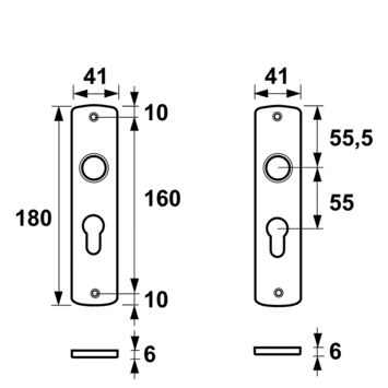 AXA langschild binnendeur kruk/cilinder aluminium 55 mm
