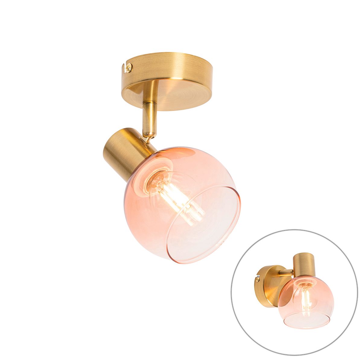 Art Deco spot goud met roze glas - Vidro