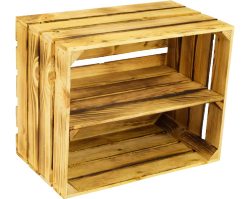 Vintage fruitkist met plank, gevlamde afwerking, 50x40x30 cm