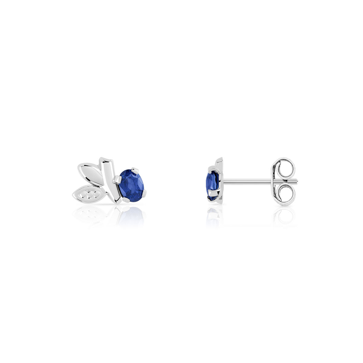 Boucles d'oreilles or 375 blanc feuillages saphirs