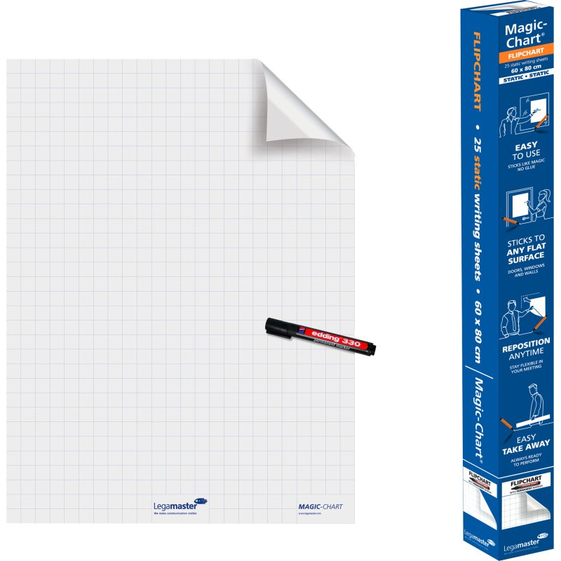 Feuille électrostatique repositionnable non effaçable Magic-Chart 60 x 80 cm - 25 feuilles blanches quadrillées