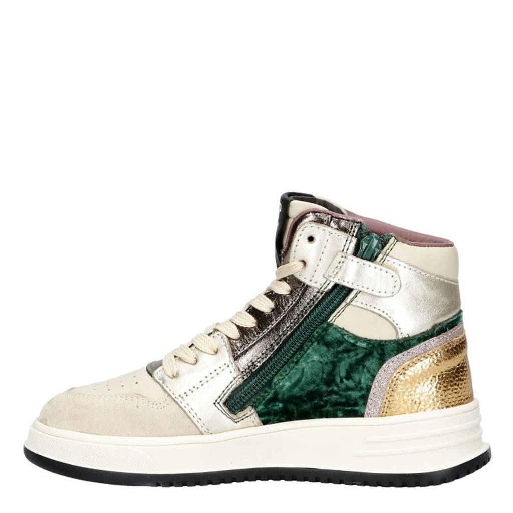 Hip leren sneakers beige/groen