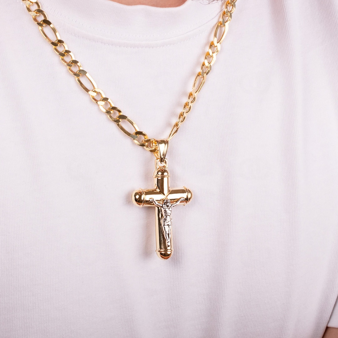 Anhänger 750/18 K Gelbgold Kreuz mit Jesus 54 x 37mm