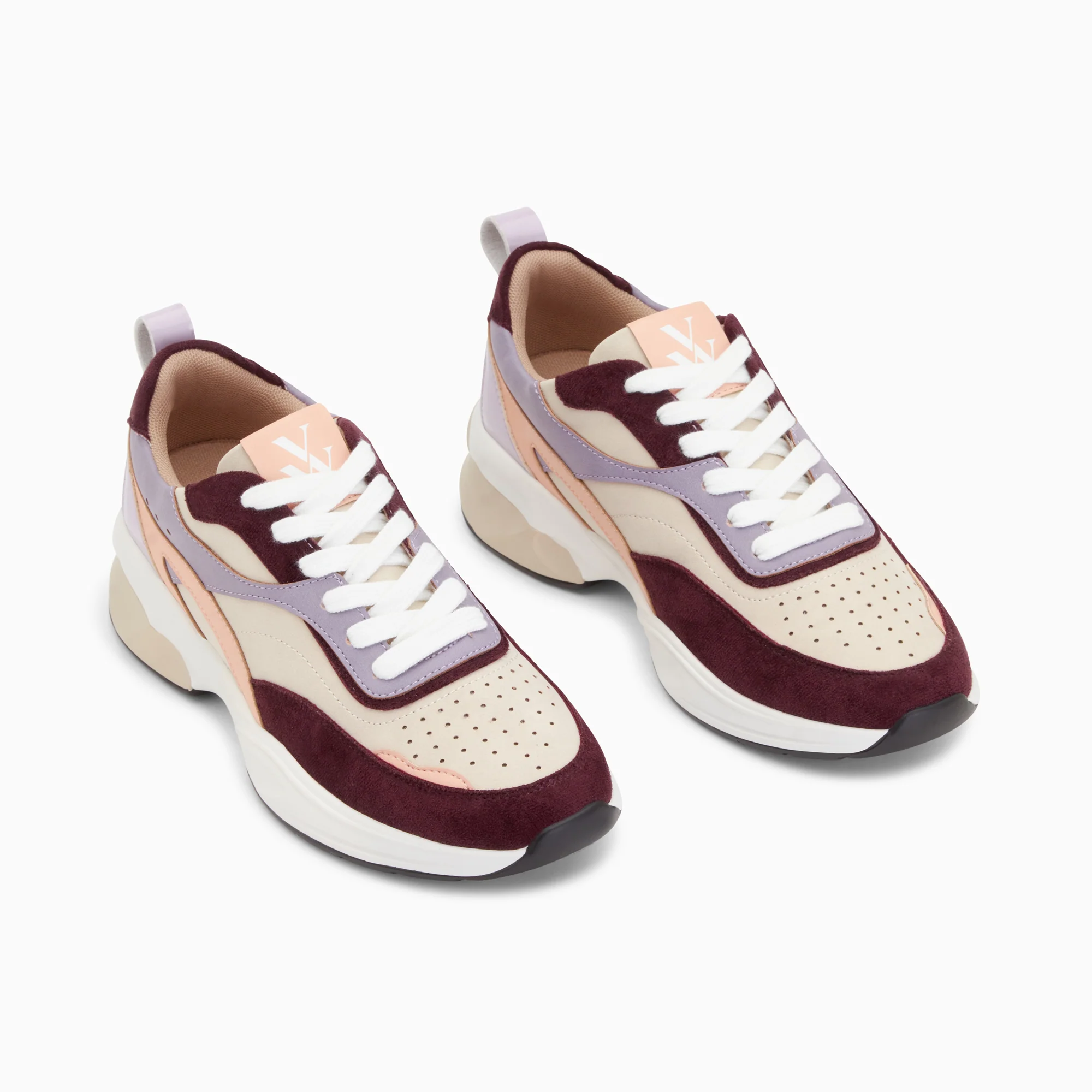 Sneakers-Baskets Maddy beige et prune à semelle épaisse