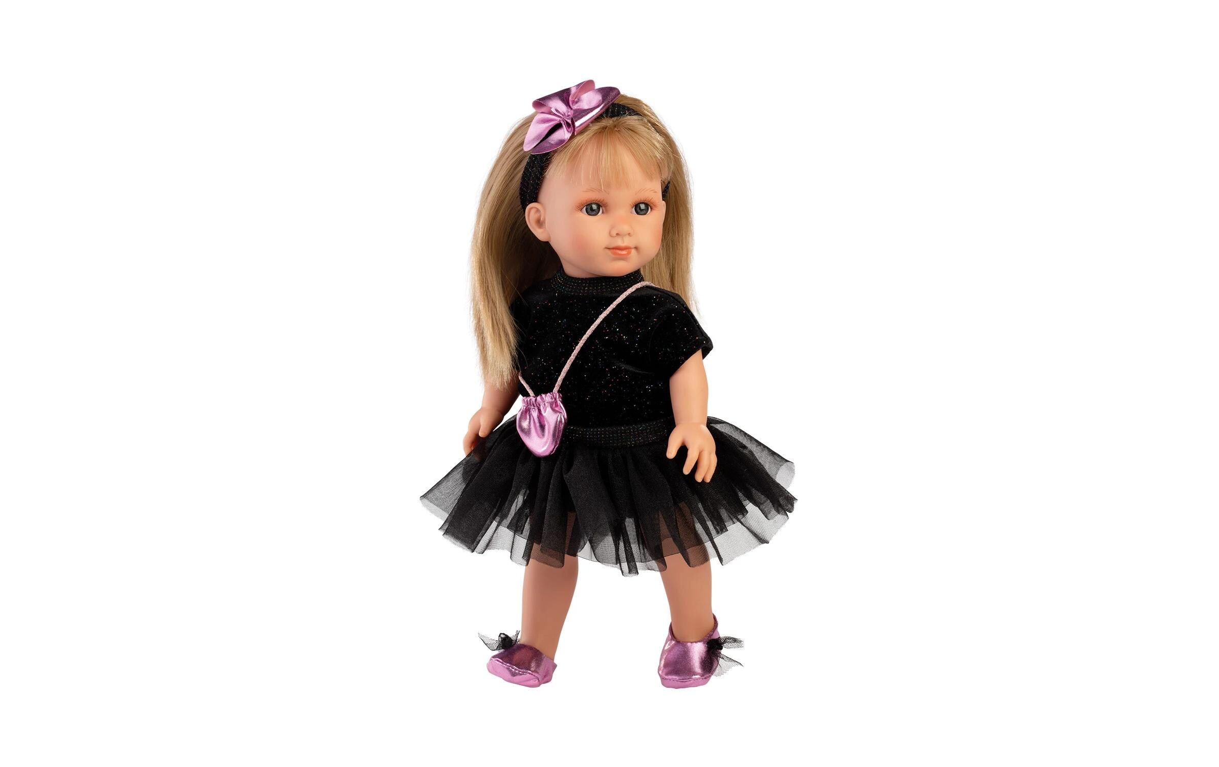 Puppe Lucy mit Glitzerkleid schwarz 35 cmGrosse Anziehpuppe im trendigen Outfit